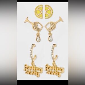 3 pair Sugarfix by Baublebar With a Twist Earrings lemons cocktails zesty NWT